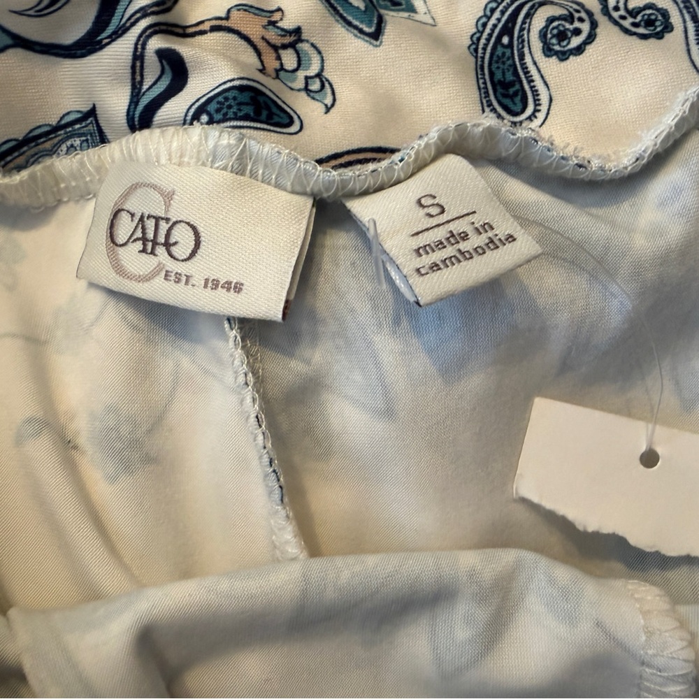 Cato Cream & Teal Paisley Wide-Leg Pants - Picture 5 of 9